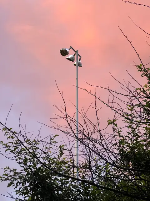 Cotton candy skies and a lone street light.